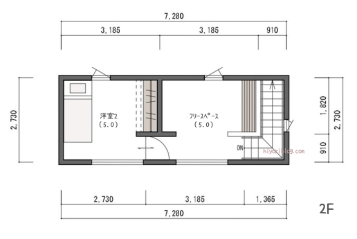 キッチンと水回りが一直線に並ぶ1階主寝室の間取り-2階-