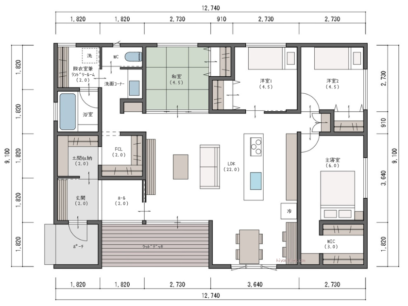 4LDK31坪　ただいま動線が便利な平屋の間取り