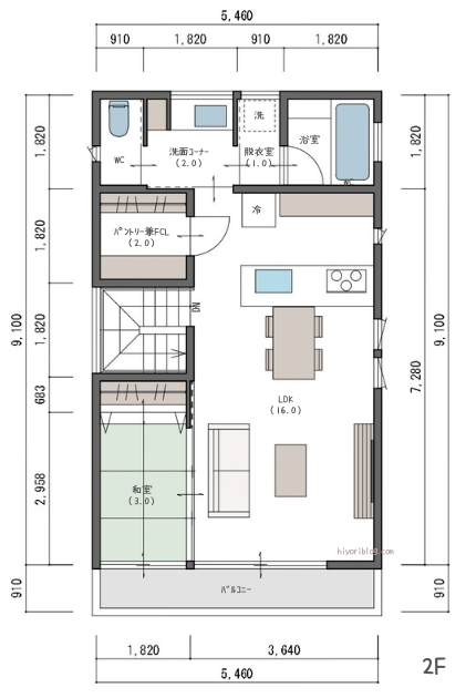 2階リビングの総二階の間取り-2F