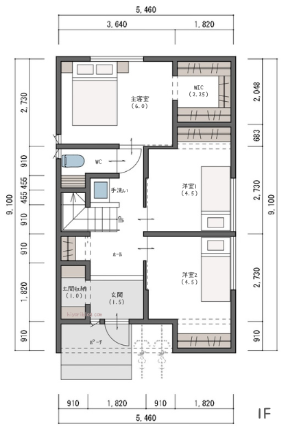 2階リビングの総二階の間取り-1F-