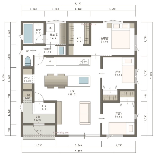 3LDK24坪。コンパクトでも充実した平屋の間取り